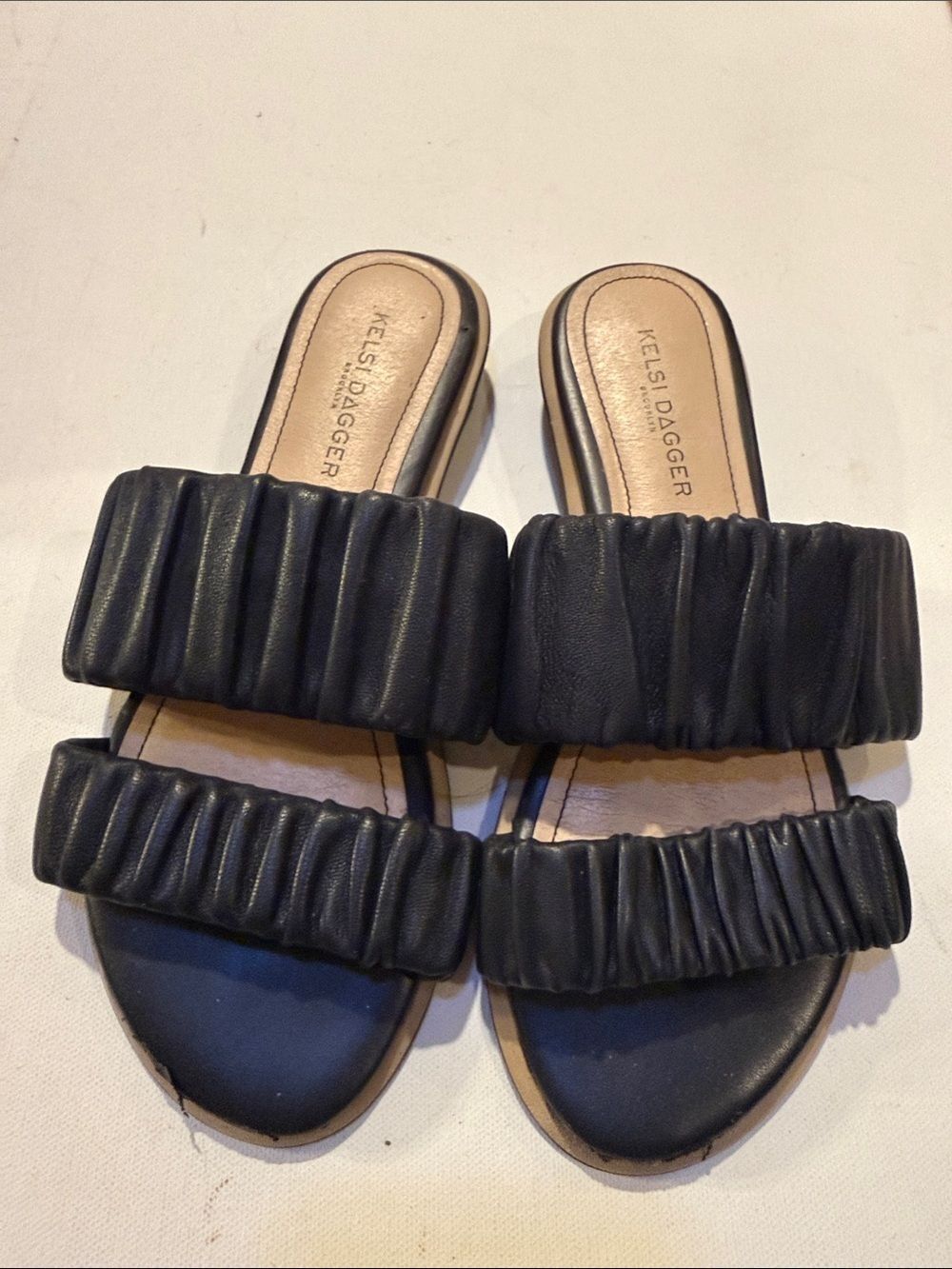 Kelsi Dagger Black Ruched Double-Band Slide Sandals